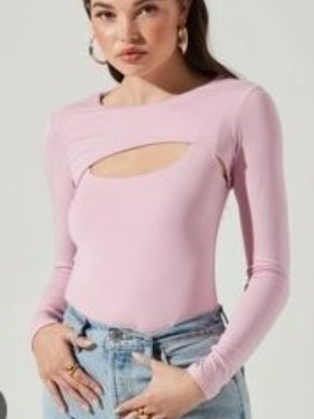 ASTR the Label Pink Longsleeve Cut Out Rayon Bodysuit. L
